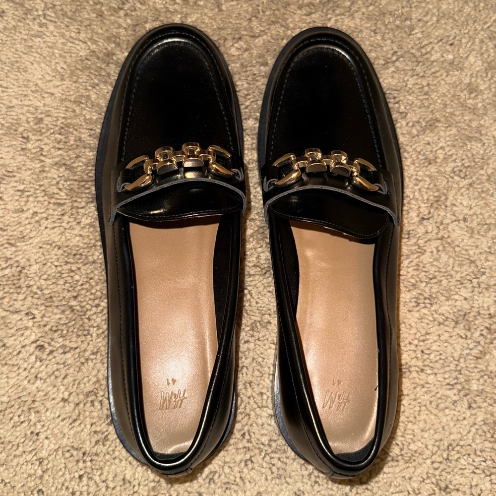 H&M Black Loafers with Gold Accent